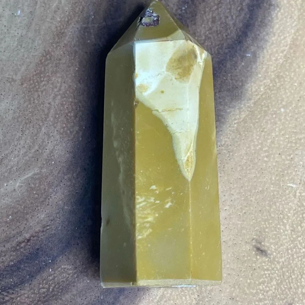 Mookaite jasper tower 6-sided yellow white druzy, anxiety helper